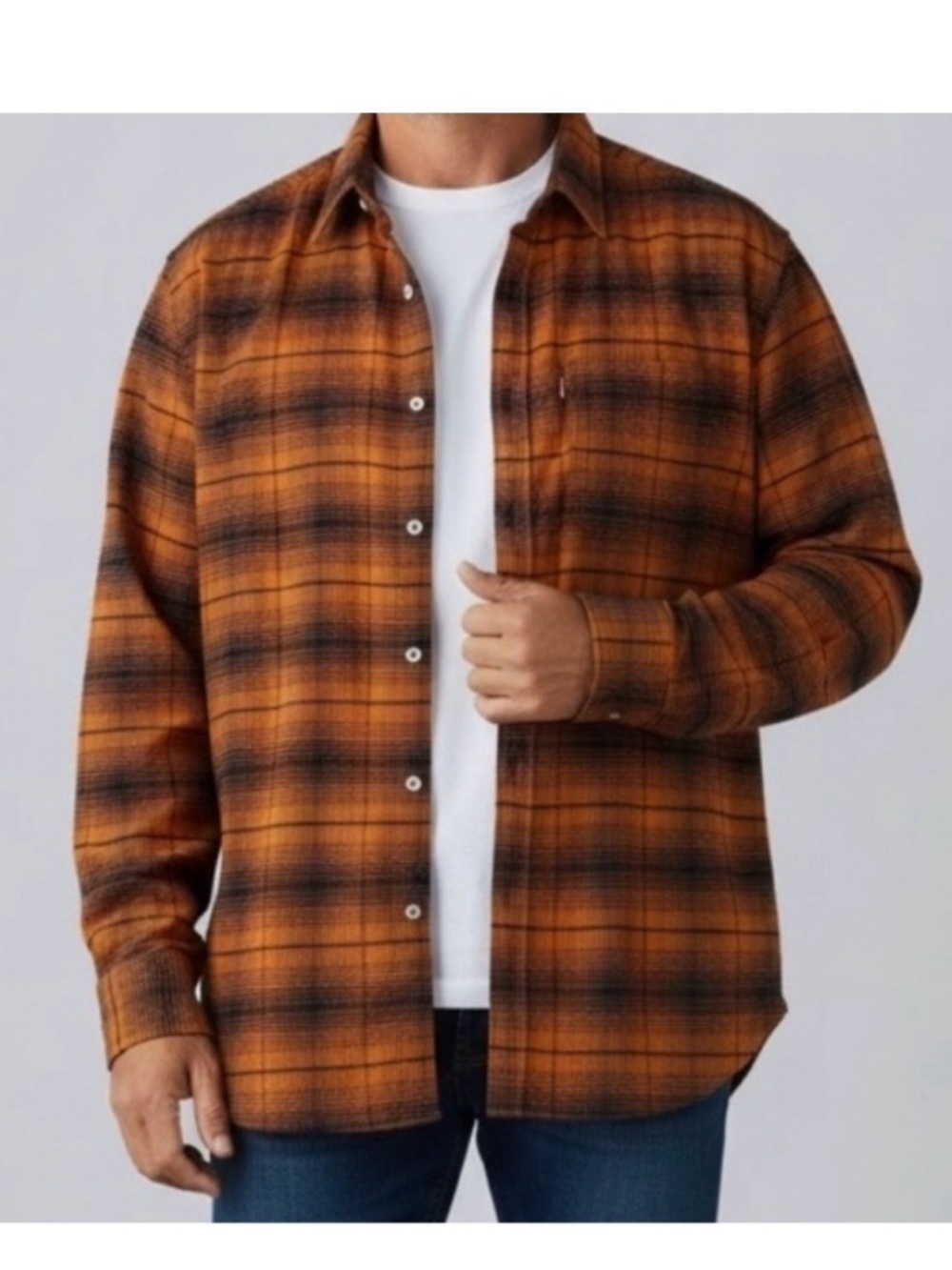Levi’s Plaid Flannel Shirt Men’s Small Rust Orange Navy Button Front